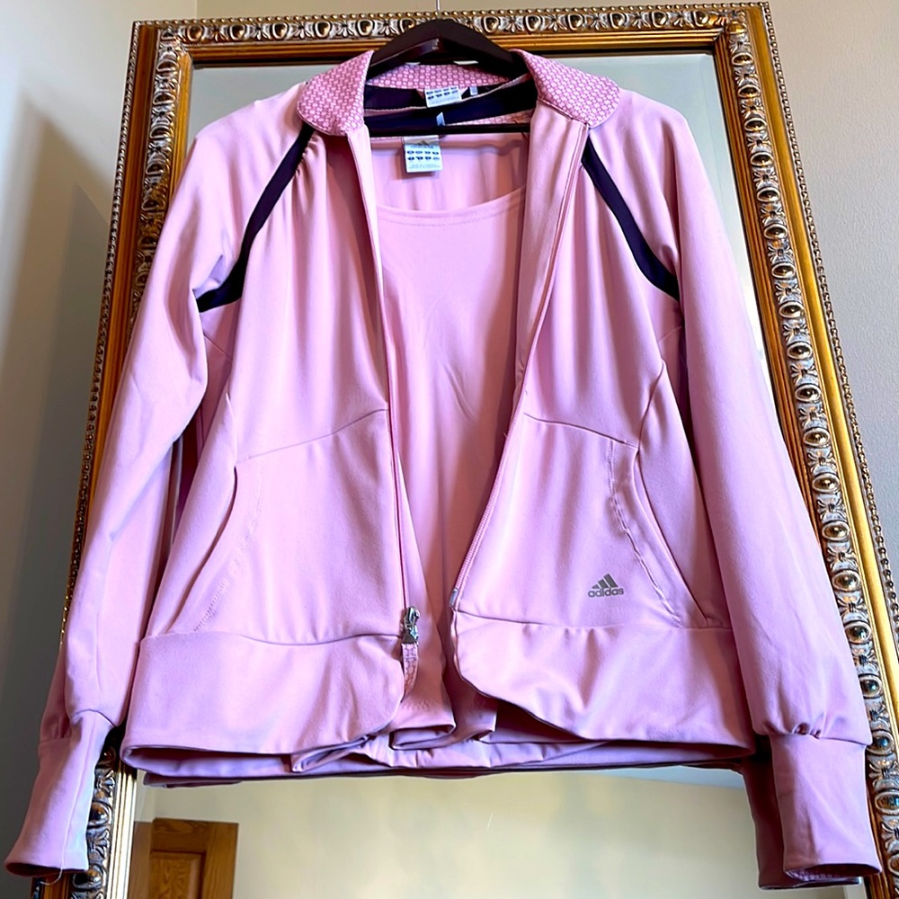 ADIDAS NWOT CLIMA 365 PINK ZIPUP JACKET AND MATCHING TEE SET SIZE MEDIUM - Picture 1 of 14